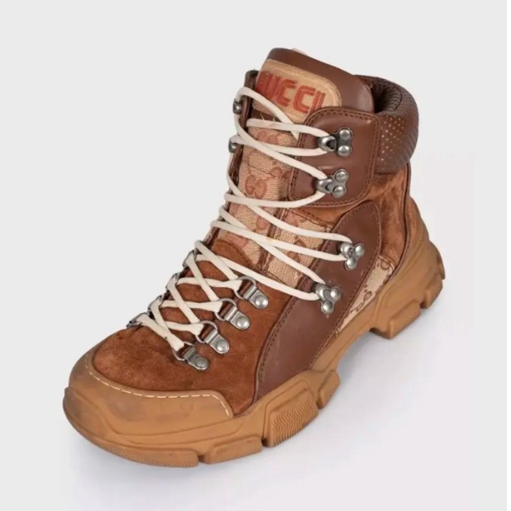 Gucci Tan and Brown Leather Lace-Up Boot